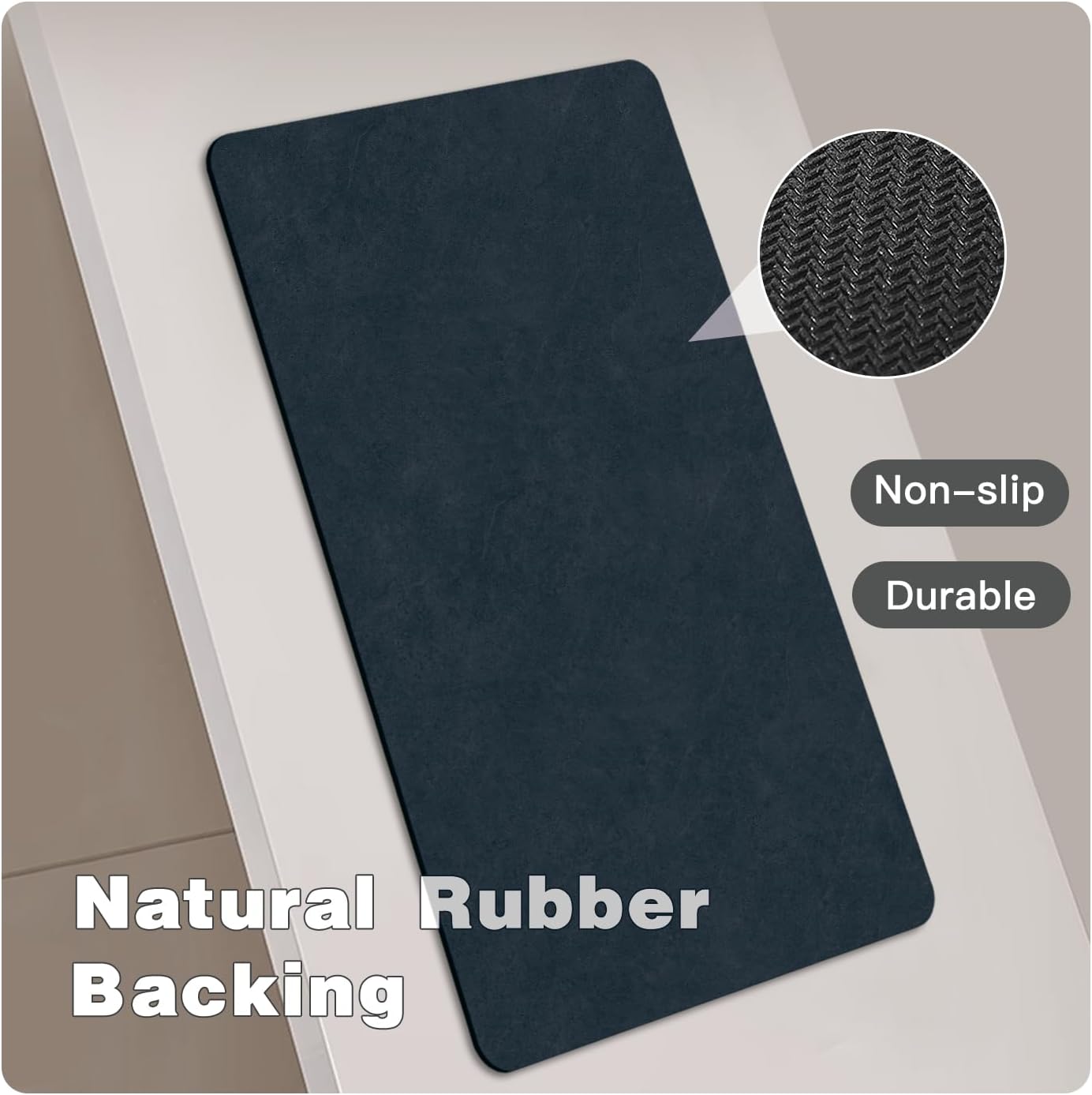 Bathroom Mat Quick Dry, Bathroom Rugs Non Slip Washable Thin Absorbent Bath Mat Fits Under Door Bathroom Floor Mat Perfect for Bath, Shower, or Sink 24"x70" Navy Blue
