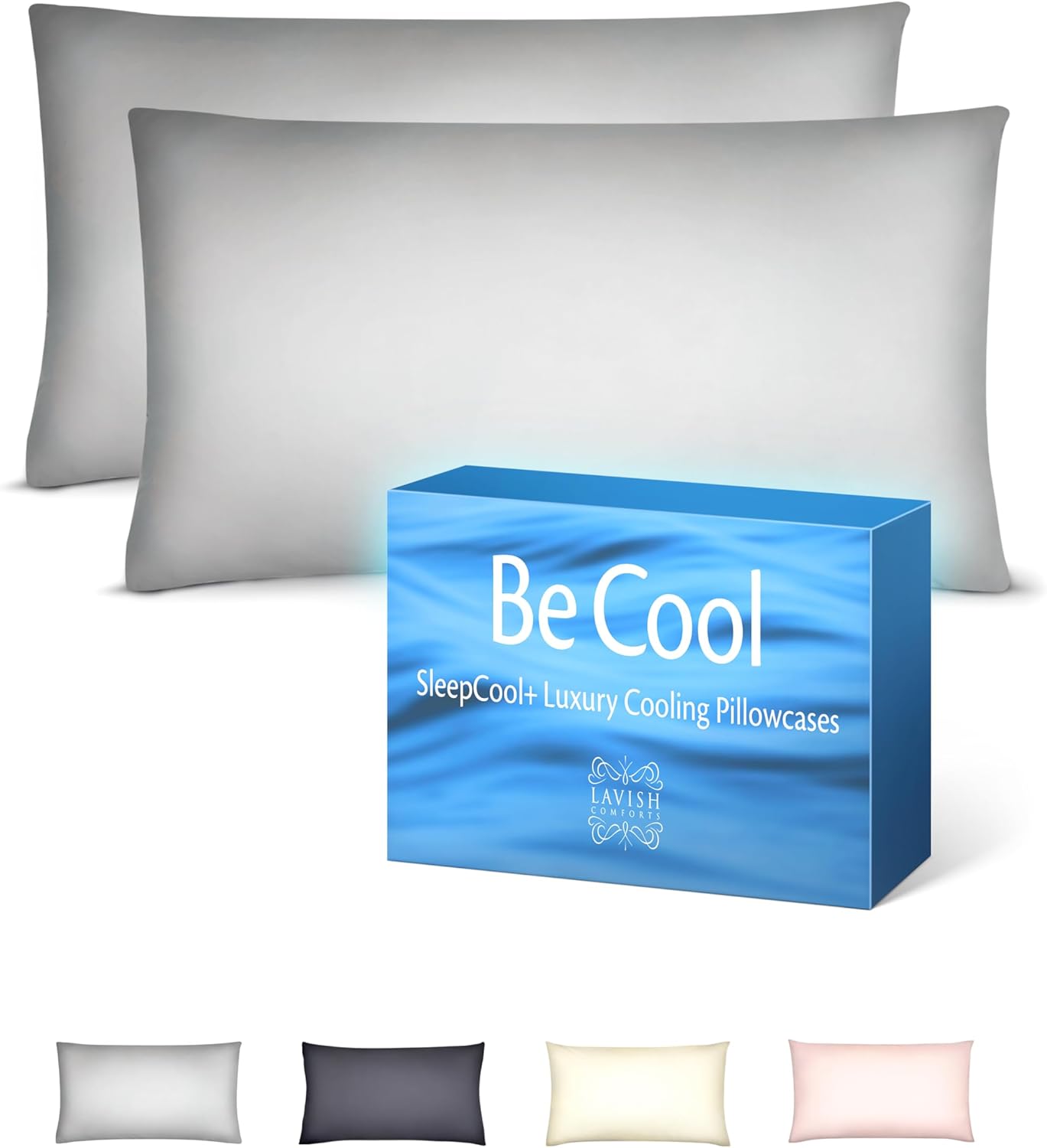 Lavish Comforts® Cooling Pillow Cases for Hot Sleepers – Cool, Ultra-Soft King Pillow Cases for Frizz, Anti Acne Pillow Case, Antimicrobial, Alternative Silk Pillow Cases– King Gray Set of 2