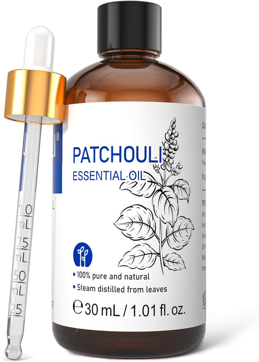 HIQILI Patchouli Essential Oil Organic, 100% Pure, for Diffuser, Homemade Perfume, Skin Care, Aromatherapy, Gift for Hippie Friend-30ML