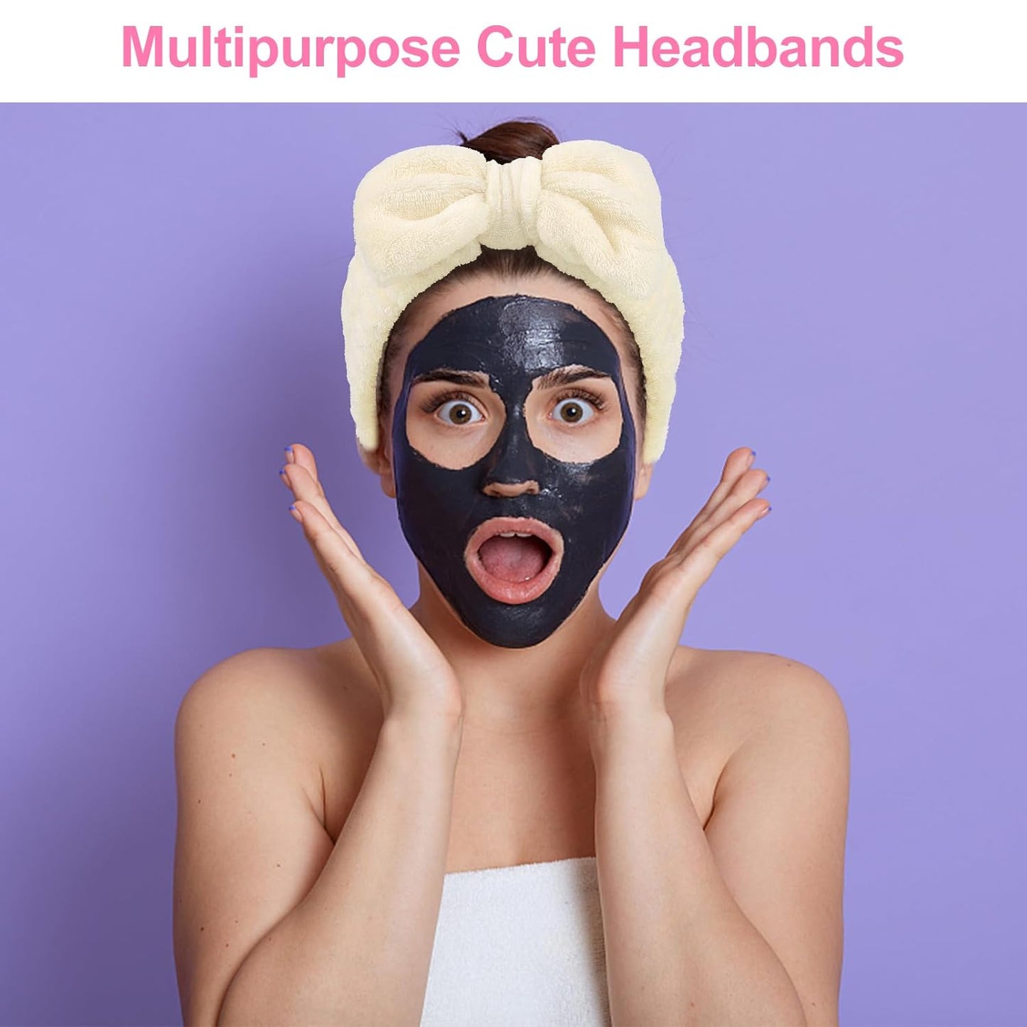 Ondder Spa Terry Cloth Skincare Headbands for Women - 8 Pcs Cute Bow Hair Bands for Makeup, Face Wash and Skin Care