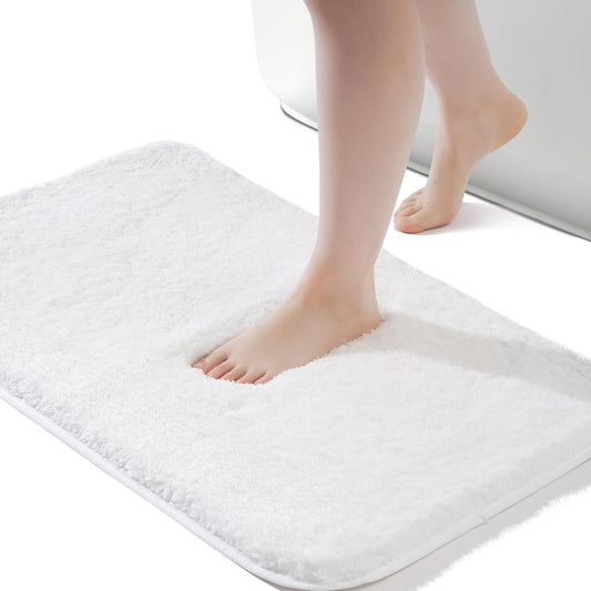 ROSMARUS Shaggy Bath Rugs for Bathroom Non Slip 24" X 36", Water Absorbent Bath Mat, Soft Shower Mat for Floor & Tub, Fluffy Plush Rug Machine Washable, White