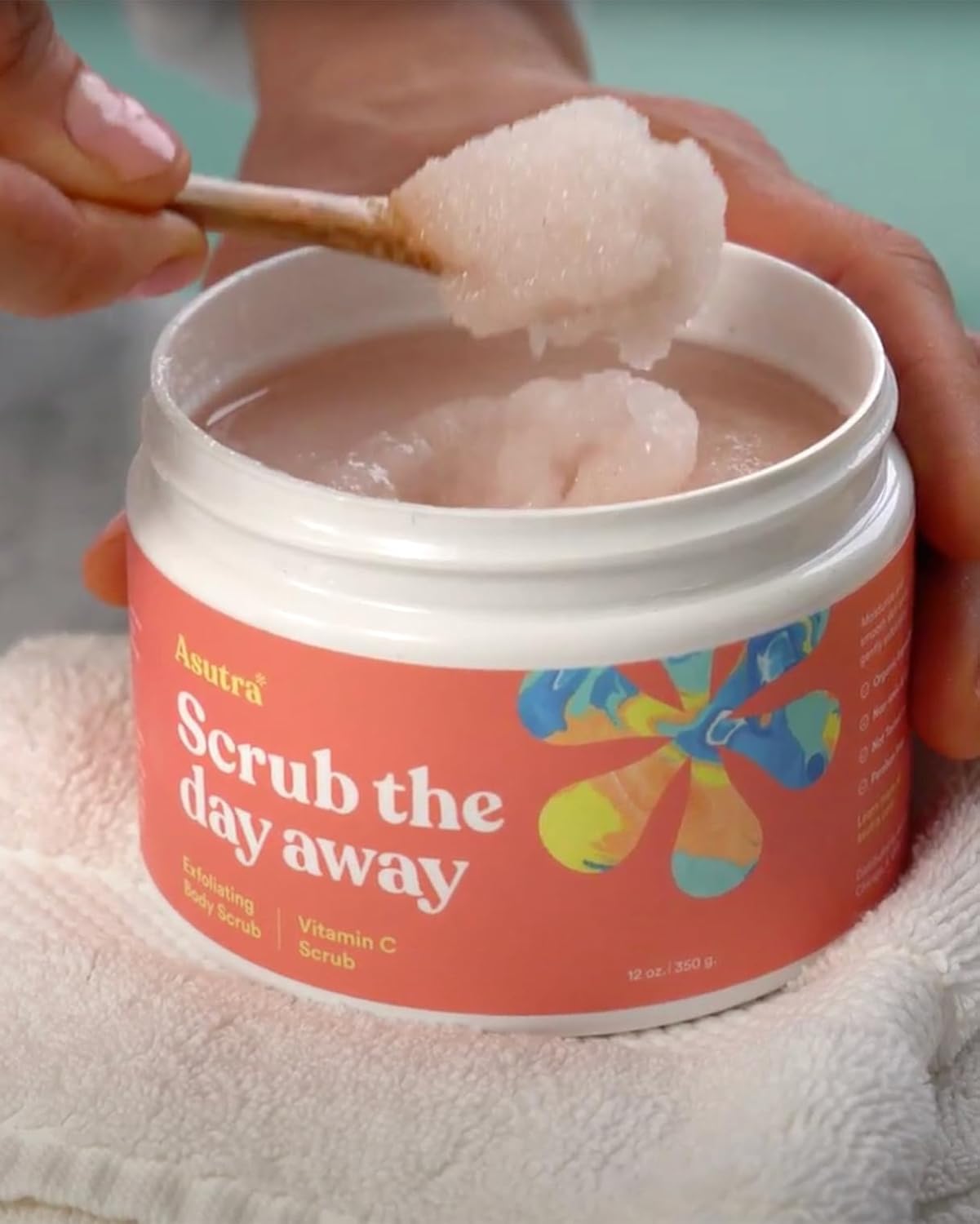 ASUTRA Dead Sea Salt Essential Oil Body Scrub Exfoliator (Vitamin C), 16 oz - Ultra Hydrating, Gentle, & Moisturizing - Coconut, Sweet Orange, Grapefruit, and Lemon Oils – Pink Himalayan Salt