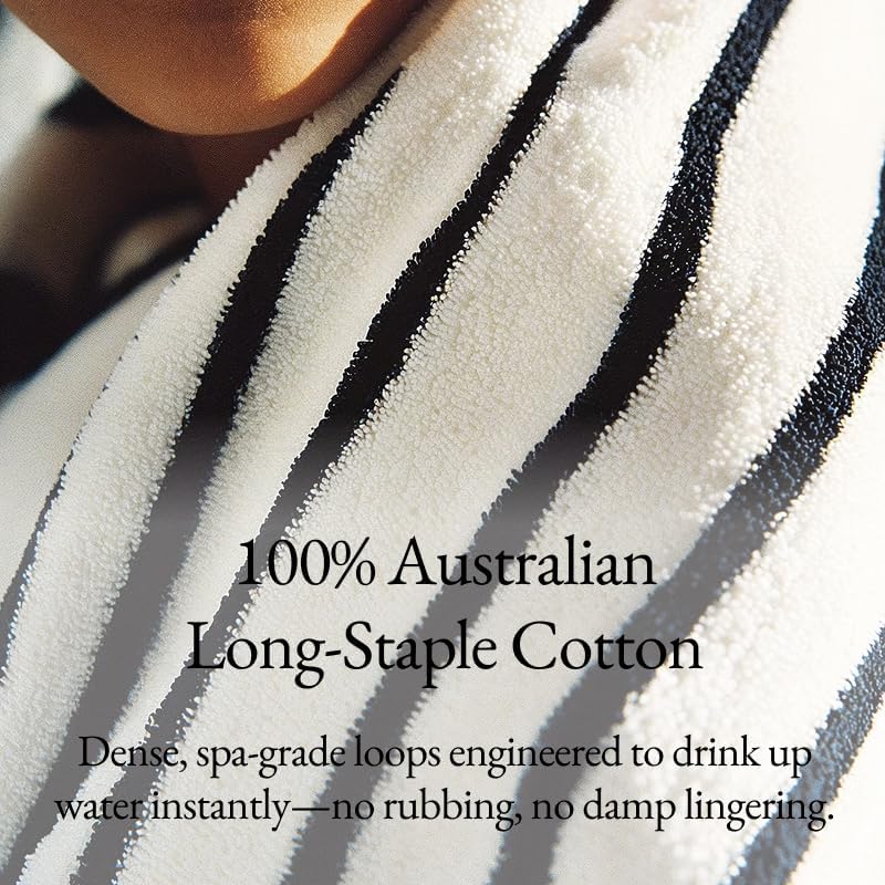 Italic Ultraplush 100% Australian Cotton Towels - Set of 2 Luxury Bath Towels, Quick Dry & Absorbent, Heavy Duty Large Bath Towels, 800GSM Resort Grade Striped (White & Blue)