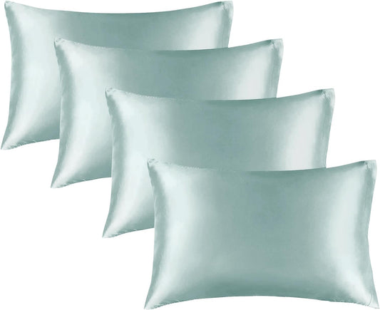 BEDELITE Satin Pillowcase for Hair and Skin, Super Soft Similar to Silk Pillow Cases 4 Pack with Envelope Closure, Cooling Pillowcases for Women Men (20"x36" King Size, Haze Blue)