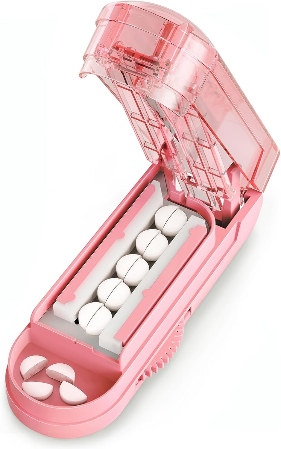 ONE PIX Pill Cutter Splitter for Small and Tiny Pills, Pill Cutter for Cutting Multiple Pills at a Time in Half, Pill Cutter for Small or Large Pills with Hidden Sharp Stainless Steel Blade, Pink