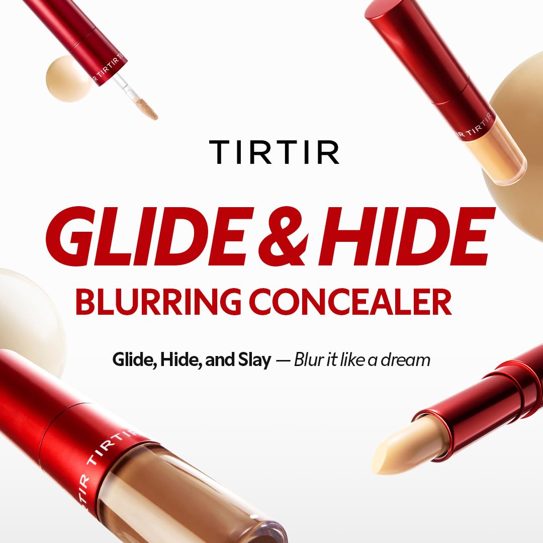 TIRTIR Glide&Hide Blurring Concealer - Creamy texture, Conceals dark circles and wrinkles, Dual formula (liquid tip & balm stick), Long-lasting wear, Korean Makeup, #8.7N, 0.28 Oz