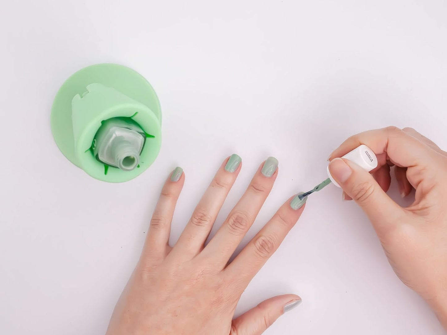 tweexy Hinge Untippable Nail Polish Bottle Holder | Anti-Spill Nail Polish Holder Stand, Tilted, IntelliStick Airlock Suction | Fingernail Painting, Nail Art Tools | Nail Polish Accessories (Cucumber)