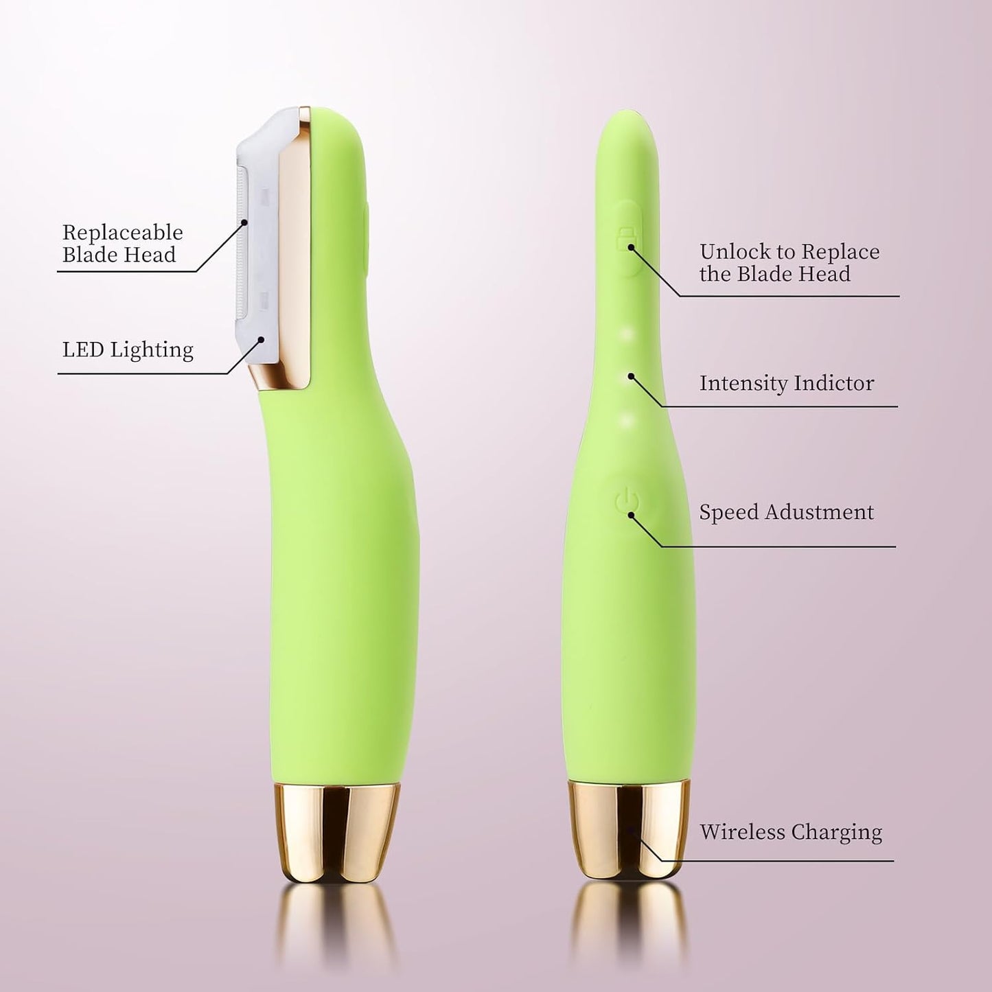 Sonic Dermaplane Razor for Women Face, Dermaplaning Tool for Face, Sonic Edge Technology, Facial Hair Removal for Women, Peach Fuzz with 8 Replaceable Blades(Green)