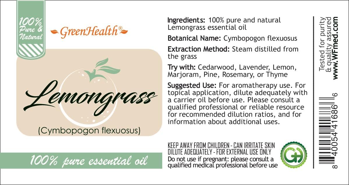 GreenHealth - Lemongrass Essential Oil - 16 fl oz - Aluminum Bottle - 100% Essential Oil