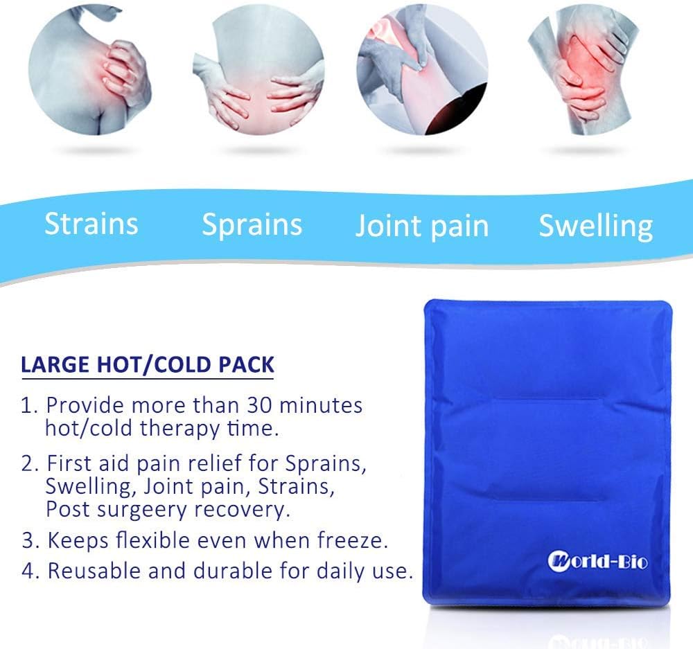 WORLD-BIO Large Flexible Hip Ice Pack 2 packs for Injuries, Hot & Cold Therapy Pad for Shoulder, Back, Knee, Leg, Thigh, Soothing Pain from Bruises & Sprains, Muscle Aches, Stiff Joint, 11" x 14" Blue