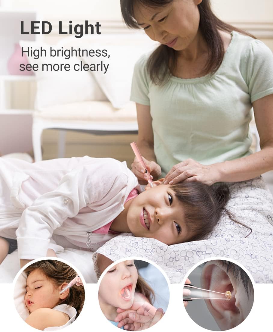 Ear Wax Removal with Light, Earwax Removal Kit Upgraded All in One Rechargeable Ear Cleaning Kit with Light/Ear Pick Digger/Ear Tweezers/Spiral Spring Ear Spoon for Adults Kids and Pets (Pack of 7)