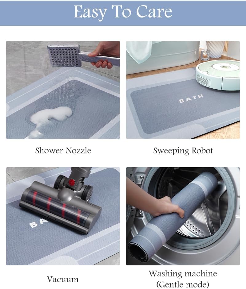 Super Absorbent Non Slip Stain Resistant Quick Dry Thin Bath Mat - 24"x35" Blue