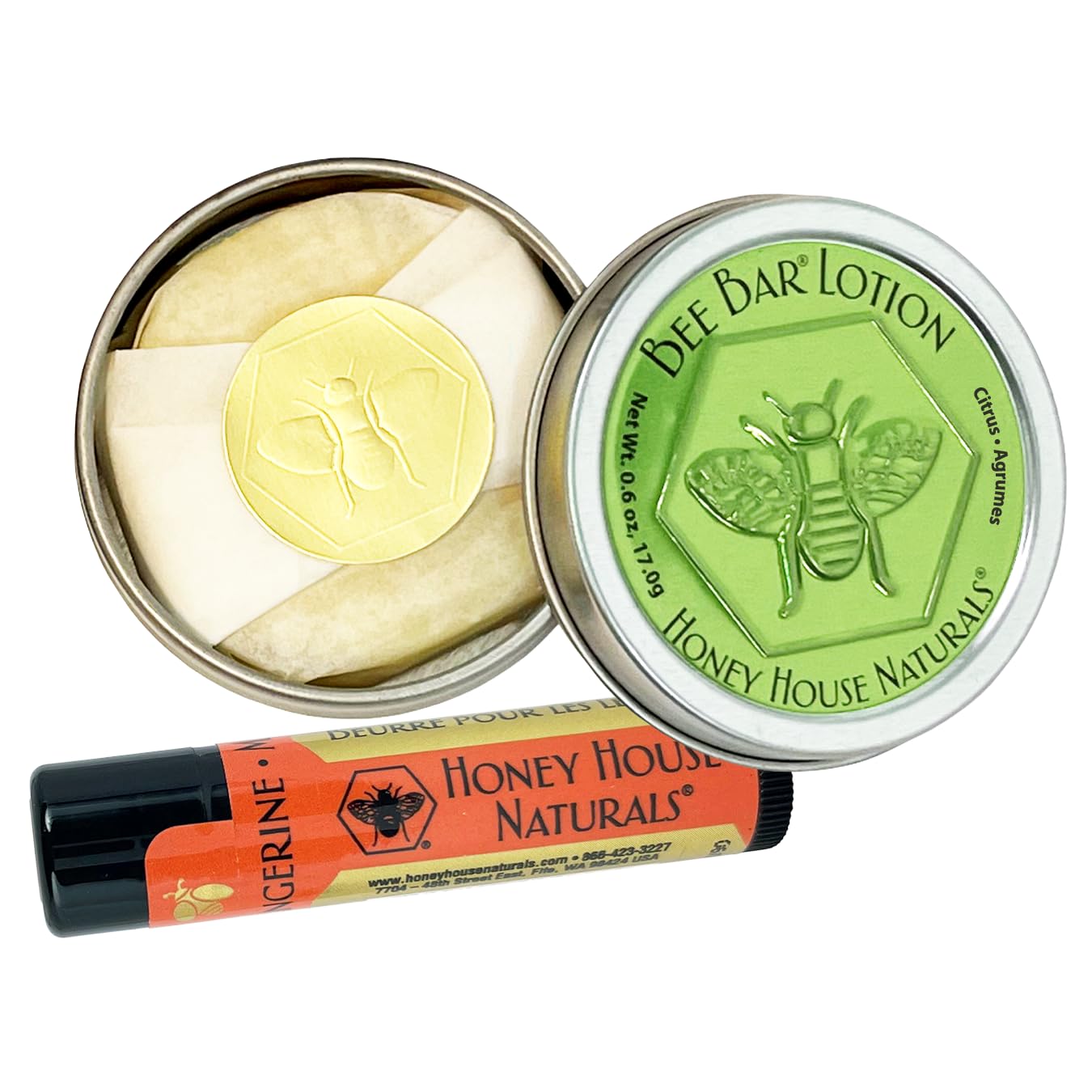 Honey House Naturals 2 Piece Gift Set, All Natural, Ultra Moisturizing Lotion Bar and Lip Butter Infused with Essential Oils, Made in USA, (Variant Name)