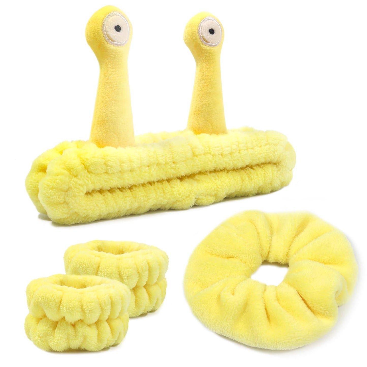 Face Wash Headband, Skincare Wrist Bands For Washing Face Set Spa Hair Bands come with a Hair Scrunchie, Cute Yellow snail tentacle Elastic Headband, For Face Washing Makeup Skincare (Yellow)