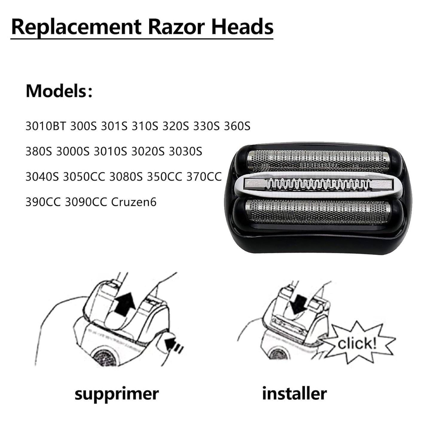 32B Replacement Shaver Heads Compatible with Series 3 Wet and Dry Replacement Head,32B Foil & Cutter Razor Head Electric Shaver 3040s 3010s 310s 3000s 3050cc 3080s 390cc