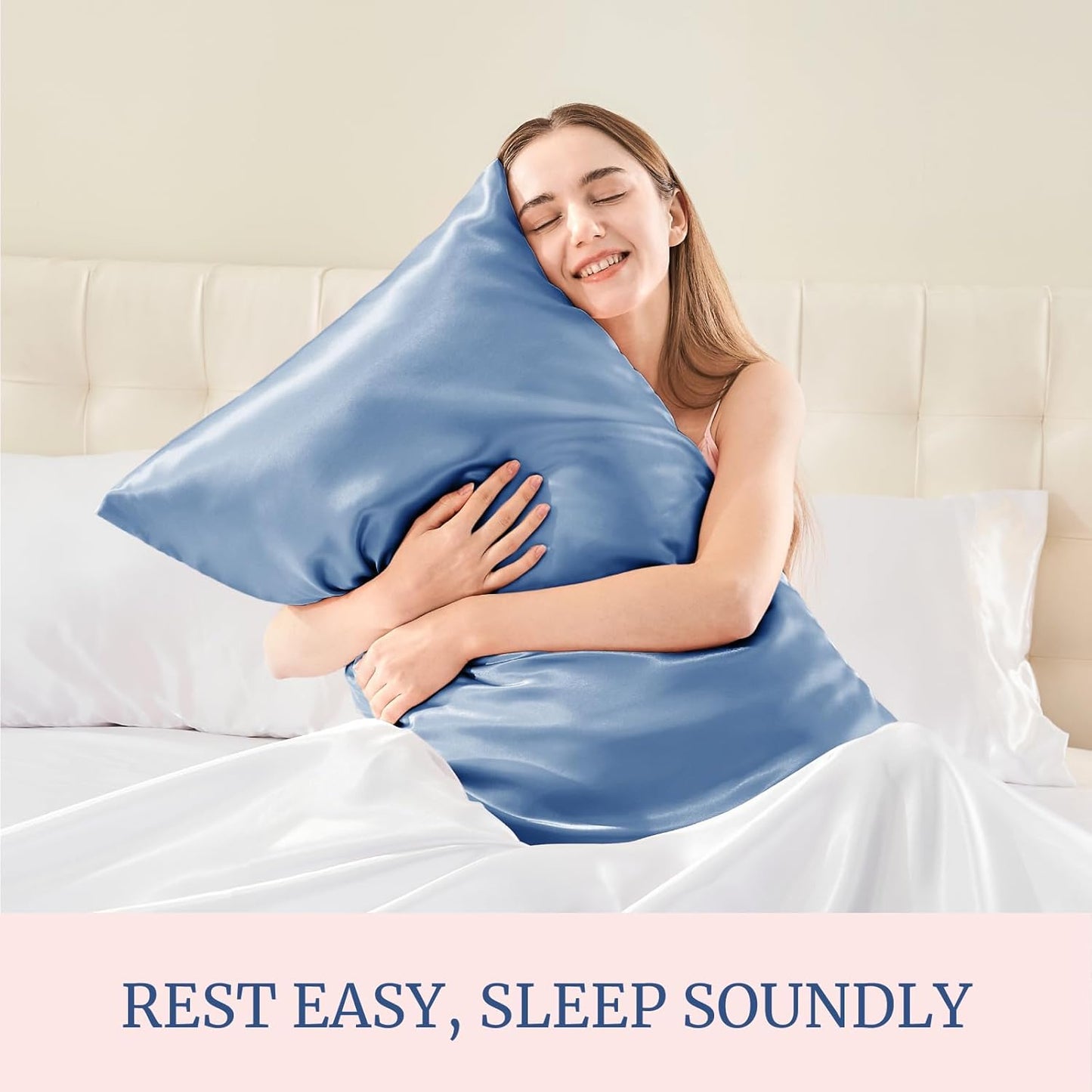 BEDELITE Satin Pillowcase for Hair and Skin, Super Soft Similar to Silk Pillow Cases 4 Pack with Envelope Closure, Cooling Pillowcases for Women Men (20"x30" Queen Size, Airy Blue)