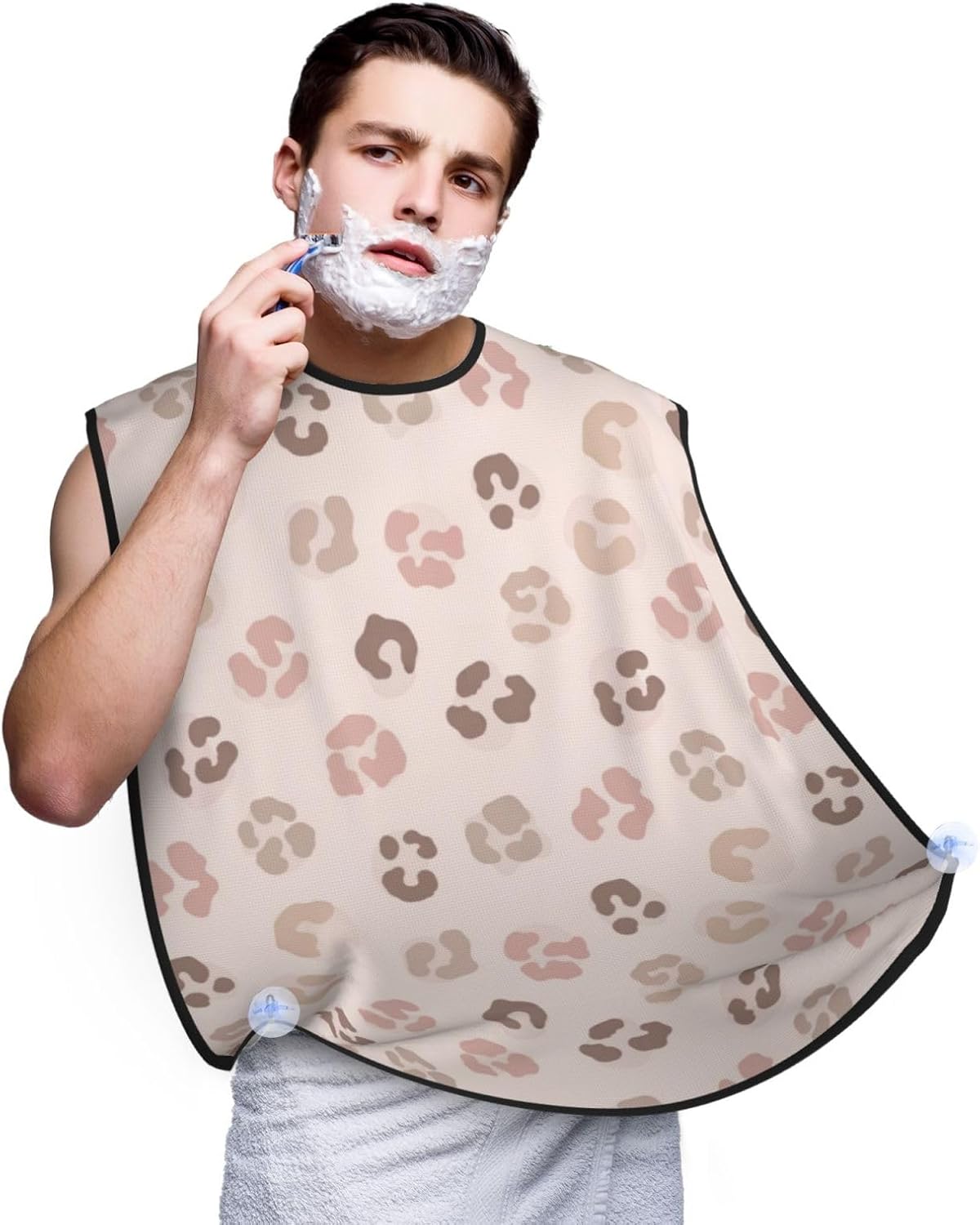 Adjustable Beard Catcher Apron, Cheetah Skin Wild Animal Pink Rose Gold Leopard Print Shave Bib, Non-Stick Waterproof Grooming Bib, Shaving Essential for Men Dad Christmas