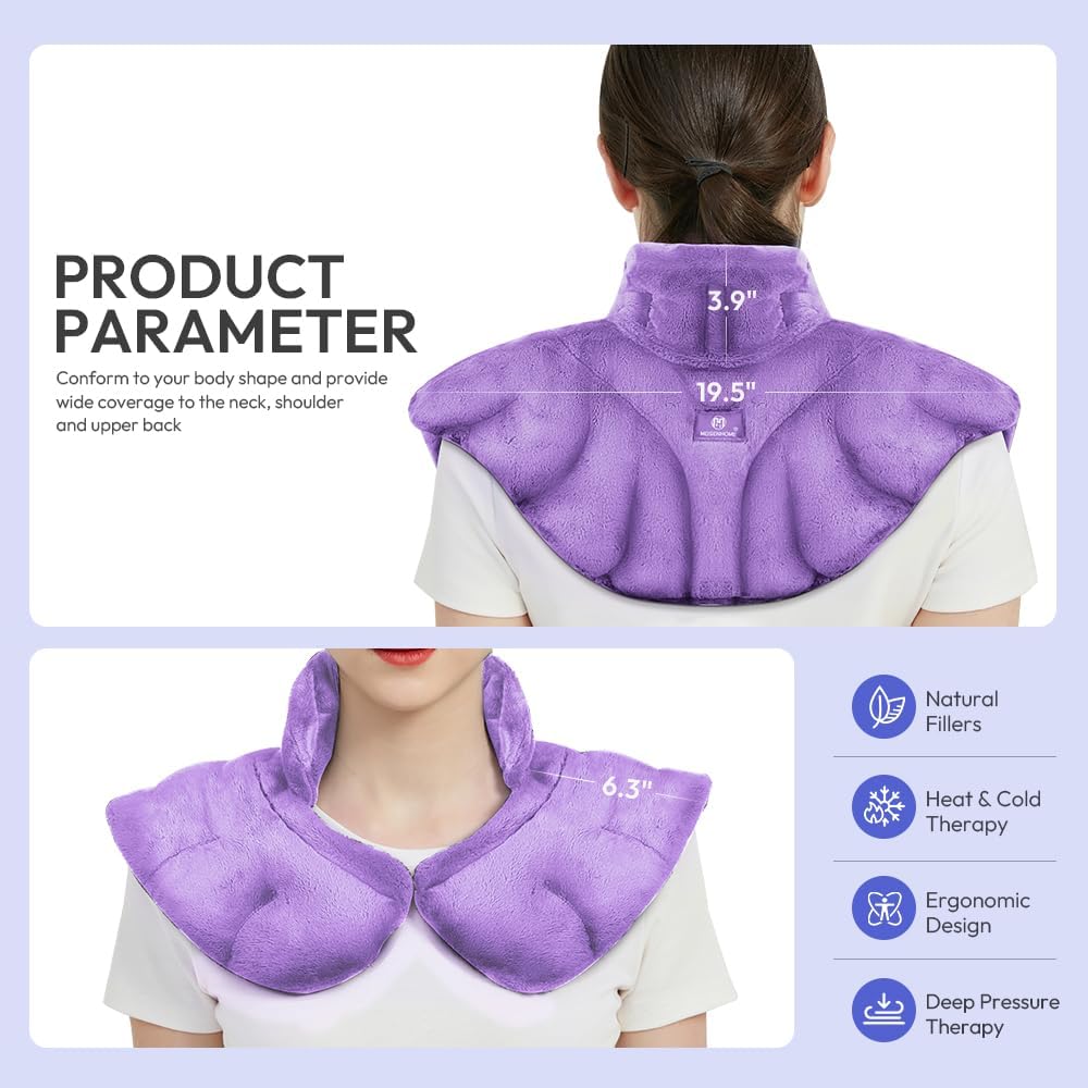Microwavable Heat Pad for Neck and Shoulders, Weighted Microwave Moist Heating Wrap for Pain Relief Sore Muscle Stress Tension, Heated Wrap with Aromatherapy, Hot & Cold Compress, Purple