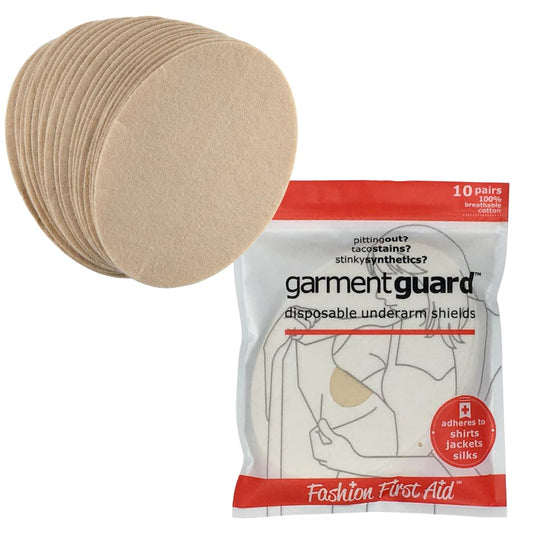 Garment Guard: The Original Disposable Adhesive COTTON Underarm Sweat Pads, Unisex to Prevent Armpit Stain (10 pairs, Beige)