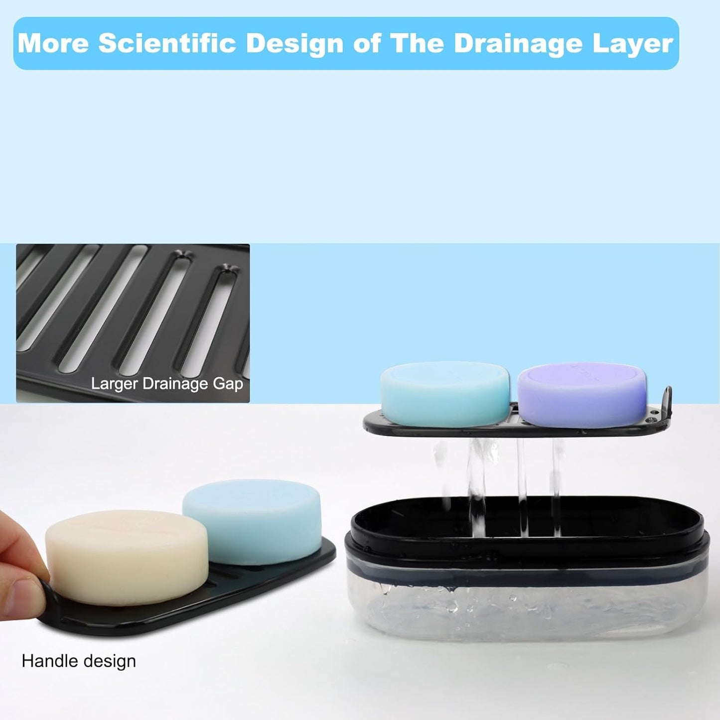 Solid Shampoo Bar Holder, Large Bar Soap Holder, Travel Soap Container, Soap Box with Draining Layer, Soap Case for Bathroom, Traveling, Gym, Camping (Clear Style-1-Large)