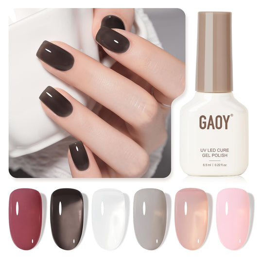 GAOY Gray Pink Jelly Gel Nail Polish of 6 Transparent Nude Pink Black Whiter Colors Sheer Gel Polish Kit for Salon Manicure and Nail Art DIY at Home