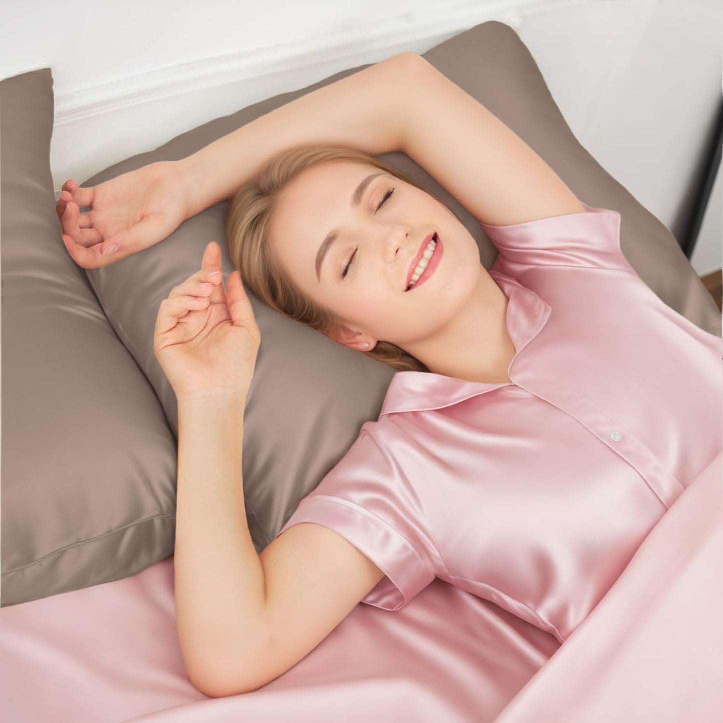 INSSL Mulberry Silk Pillowcase f Hair and Skin Health, Natural Silk Pillow Cover with Hidden Zipper Both Side Silk1 pcs (Light Coffee, King 20"x 36")