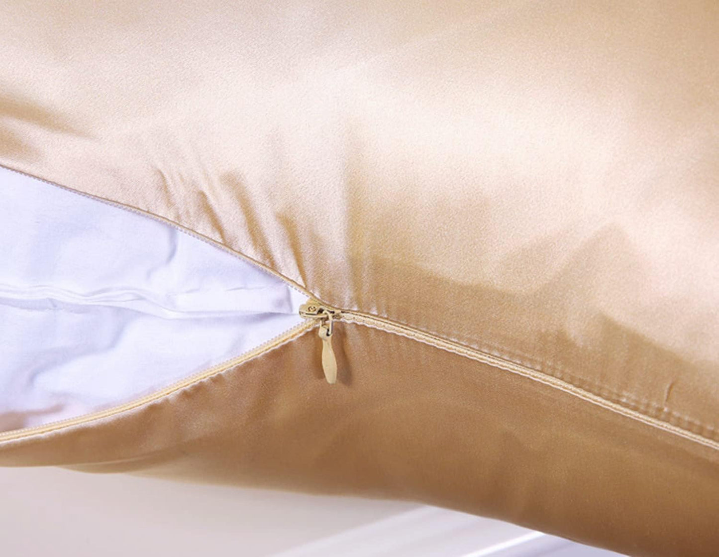 JUWENIN,Luxury Satin Pillowcase with Zipper (Silky Satin Pillow Case for Hair) Set of 2 (Standard, Gold)