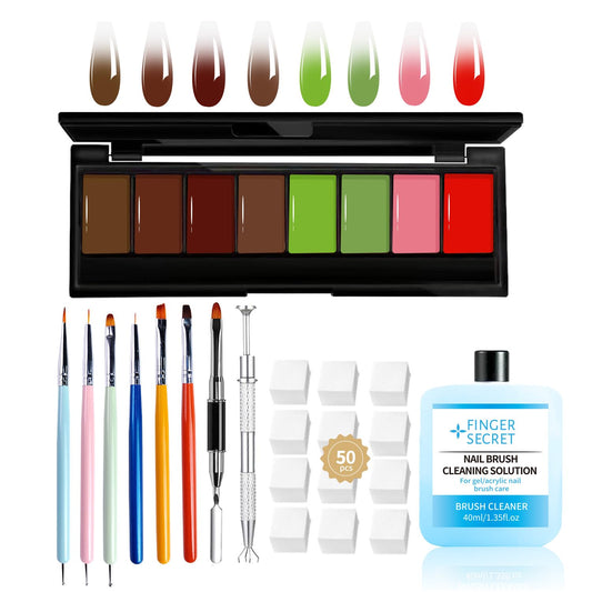 8 Colors Ombre Gel Pat Nail Polish Set,Ombre Pigment for Nails,Gradient Painting Gel with 50Pcs Nail Sponges for 3D Gels Nail Art can be Painted in Salon or Home Use