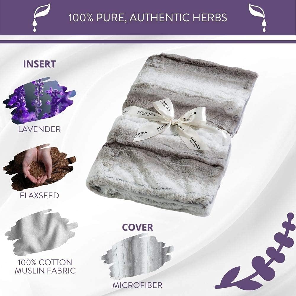 Sonoma Lavender Aromatherapy Spa Blanket Filled with Lavender Flowers and Flaxseed, Hot/Cold Microwaveable Blanket for Soothing Muscles with Removable Washable Cover (44" x 18", Angora Platinum)