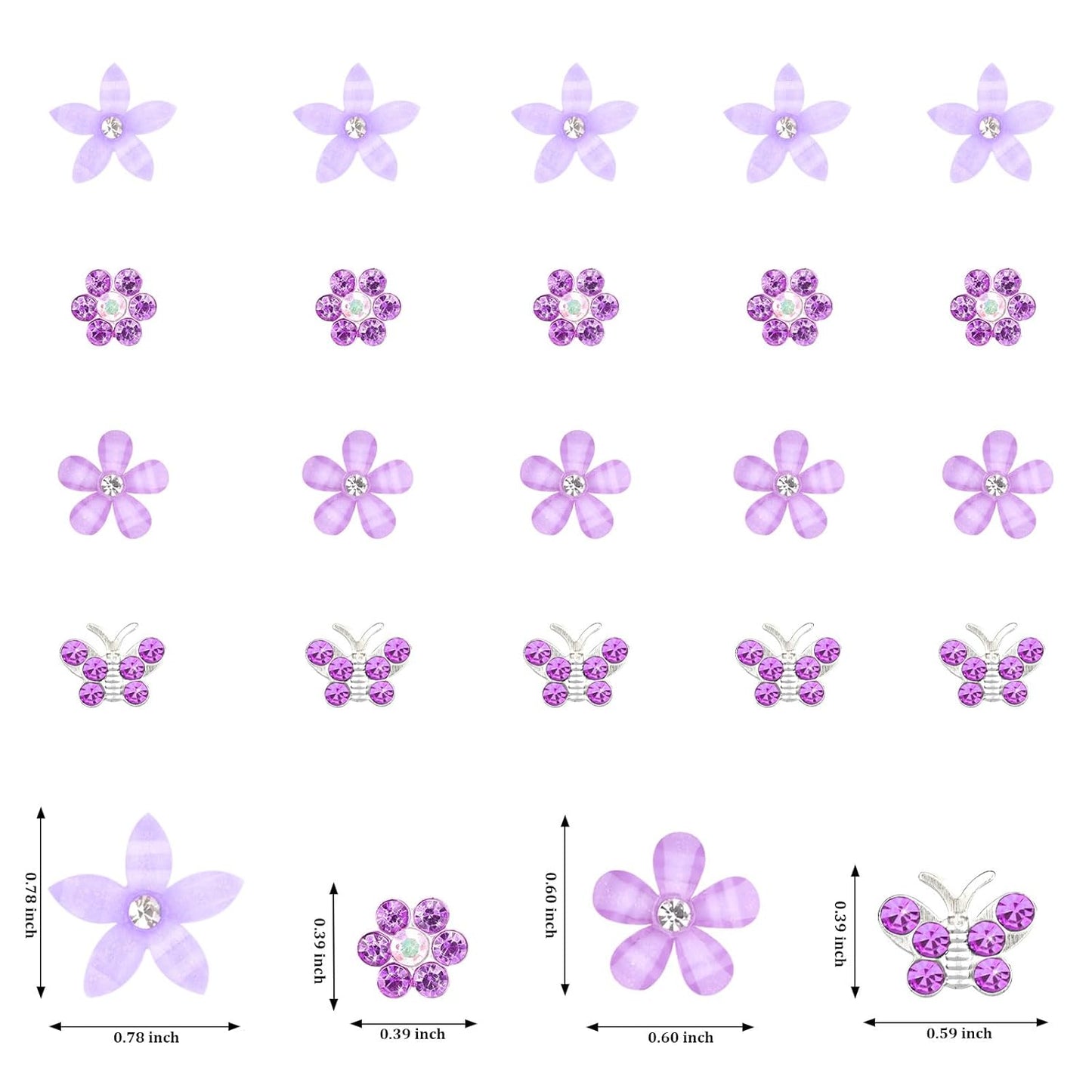 YISSION 20 Pcs Mini Flower Hair Clips Rhinestone Butterfly Hair Pins Small Decorative Hair Clips Wedding Hair Barrettes Purple Hair Clips Bridal Flower Girl Hair Accessories for Girls Women