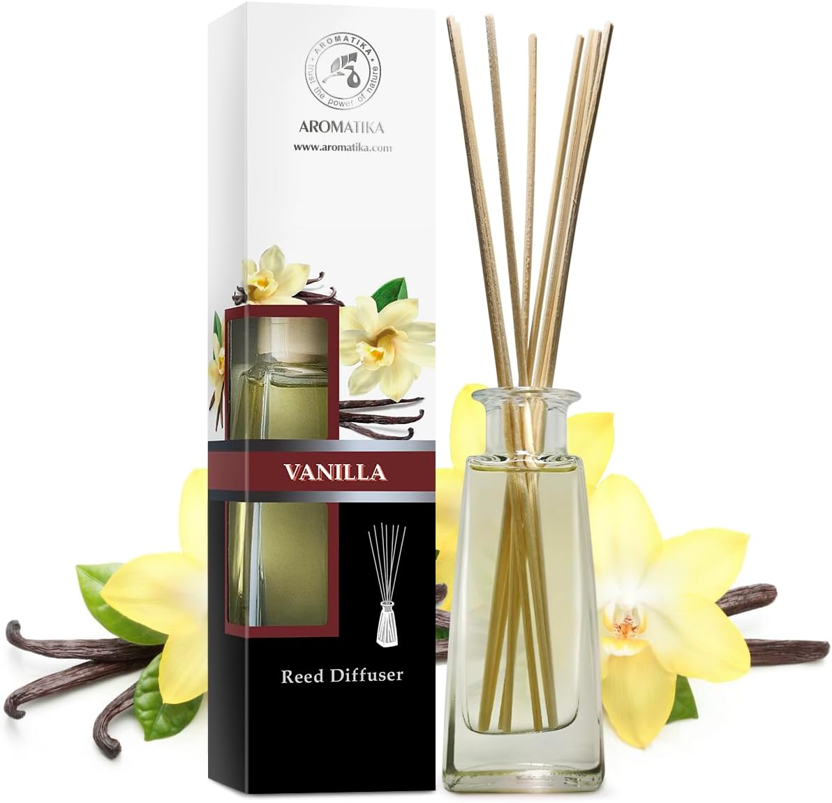 Reed Diffuser with Natural Essential Oil Vanilla 3.4 Fl Oz (100ml) - Scented Reed Diffuser - Gift Set with Bamboo Sticks - Best for Aromatherapy - SPA - Home - Office - Fitness Club