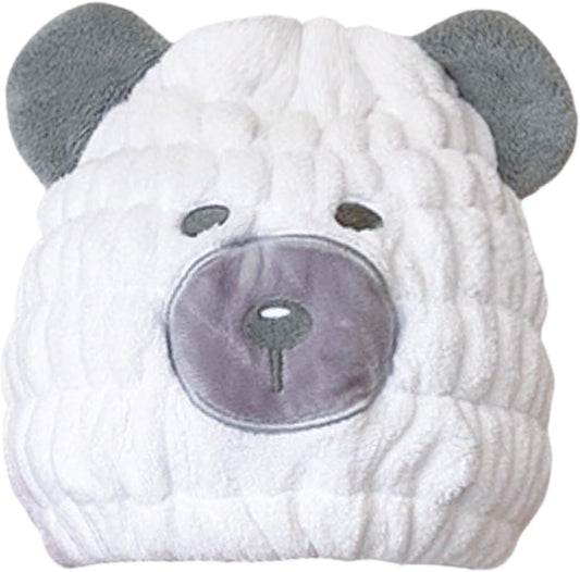 Microfiber Hair Towel Wrap for Kids, White Bear Dry Hair Cap Suck Water, Absorbent Quick Girls Boys Hair Drying Towel, Lightweight Bouncy Hat Headscarf for Wet Hair