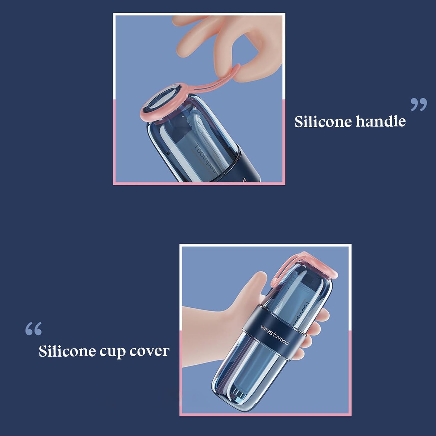 Luxury Transparent Blue Plastic Travel Toothbrush Holder Case with Cover, Portable Travel Toothbrush Cup, Storage Container for School Camping Business Trip Bathroom