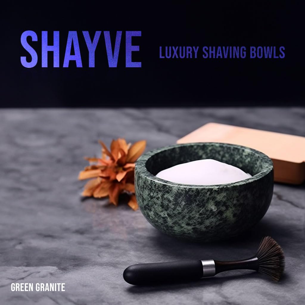 ShayVe Shaving Bowl for Shaving Soap & Cream — Granite Shave Bowl For Shaving Soap & Cream — Exquisite Heat Insulated Wet Shaving Kit Addition (Green Granite)