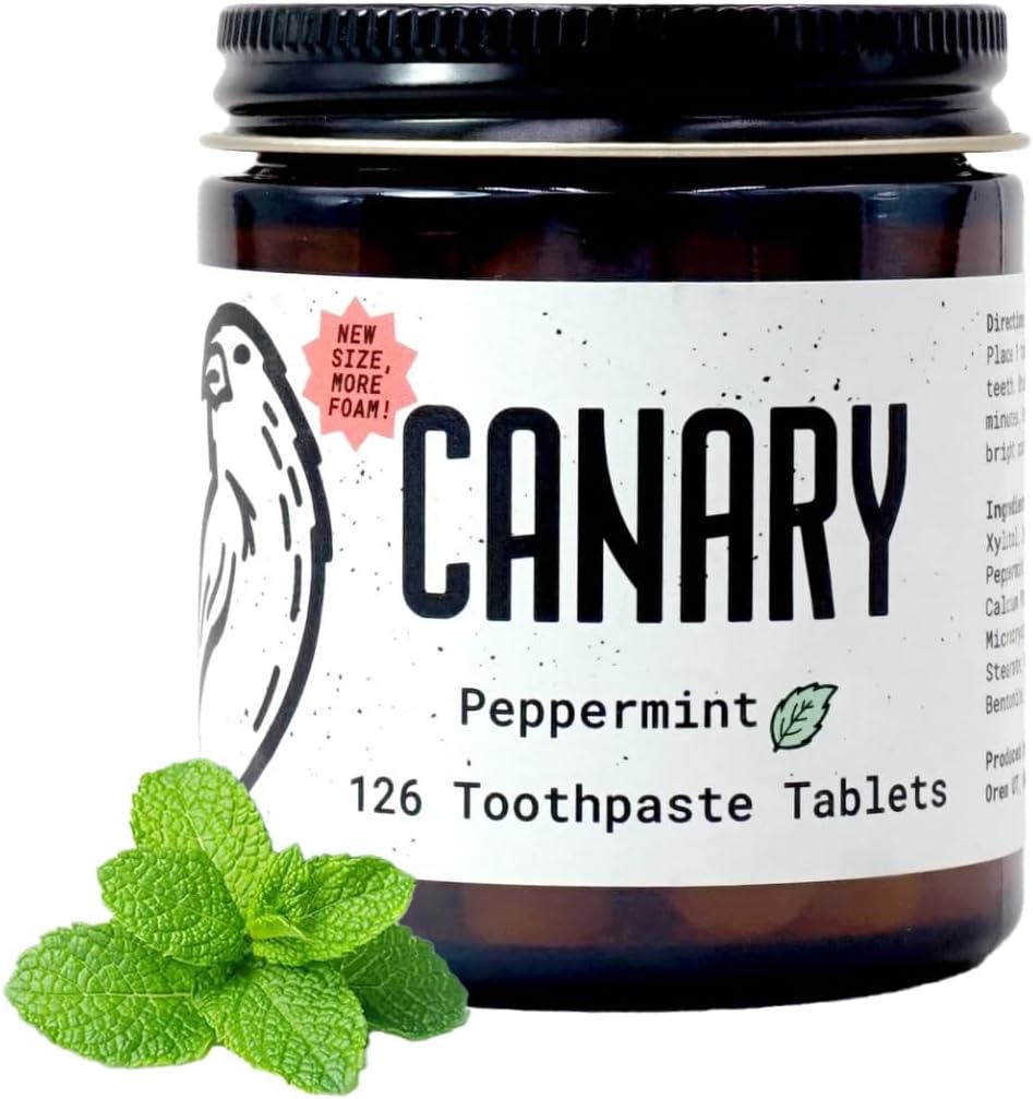 Canary Nano Hydroxyapatite Toothpaste Tablets Peppermint - Remineralizing, Fluoride Free, All Natural Tabs with Xylitol - Great for Travel, Plastic Free - 126 Count