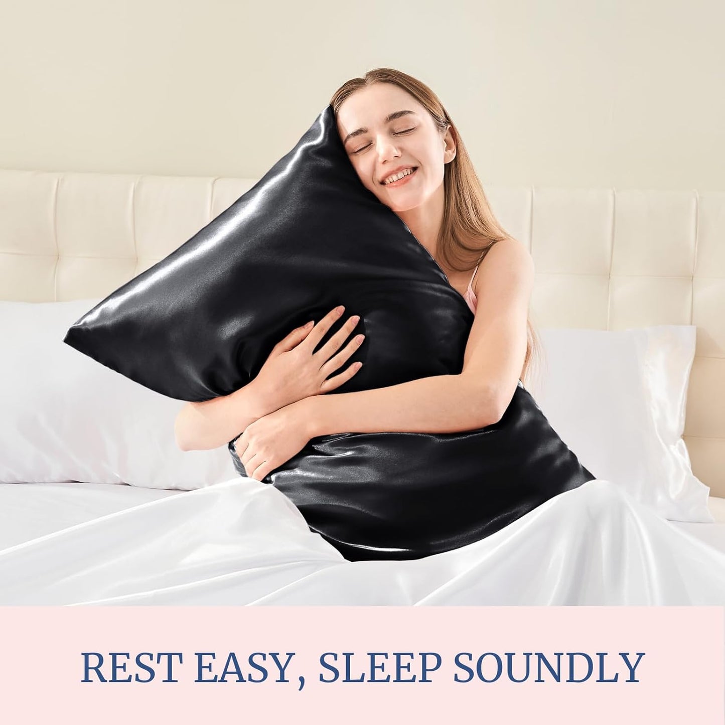 BEDELITE Satin Pillowcase for Hair and Skin, Super Soft and Cooling Similar to Silk Pillow Cases 2 Pack with Envelope Closure, Gift for Women Men(20"x26" Standard Size, Black)