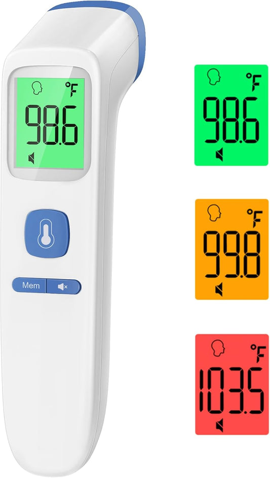 Thermometer for Adults and Kids, Digital Forehead Thermometer with Fever Alarm, Silent Mode & 35-Set Memory, Object 2 in 1 Mode