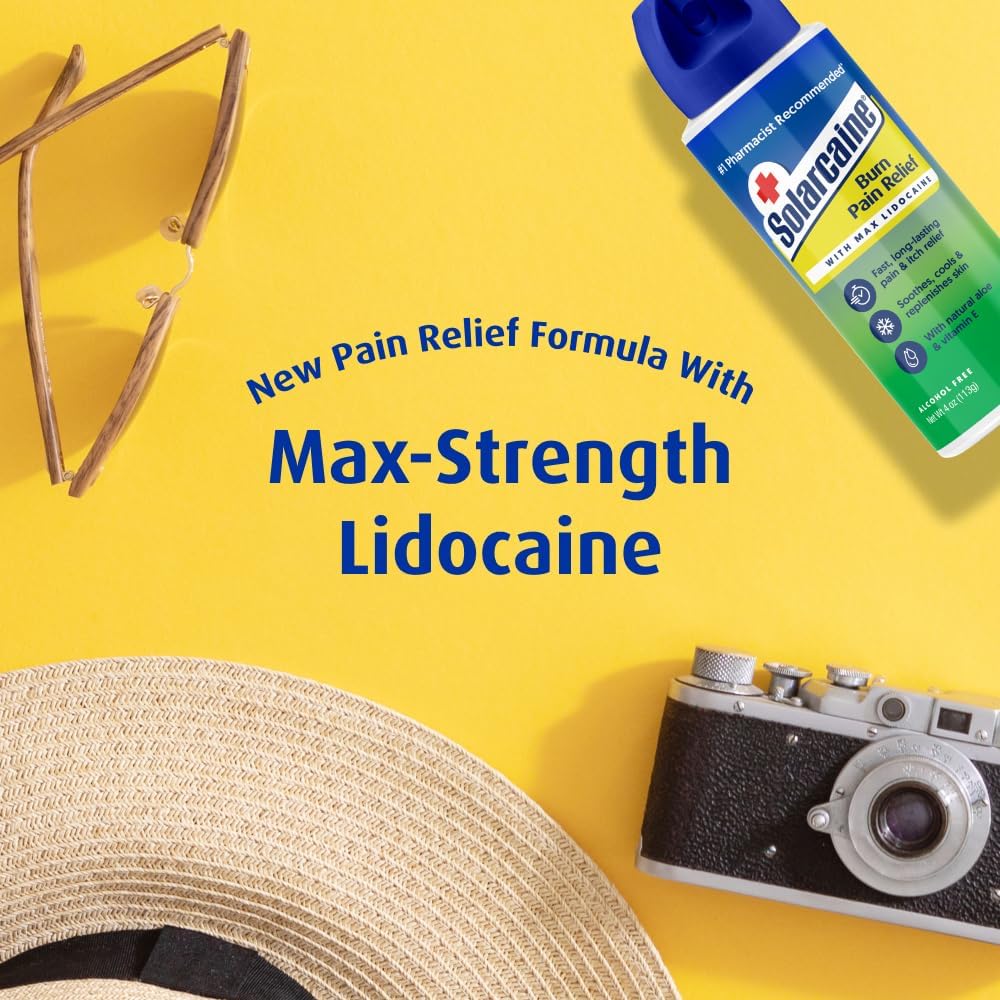 Solarcaine Aloe Sunburn Relief Spray with 4% Lidocaine - After Sun Care Relief for Burns, Scrapes & Itch - Aloe Spray to Soothe, Cool & Replenish Skin - 4oz