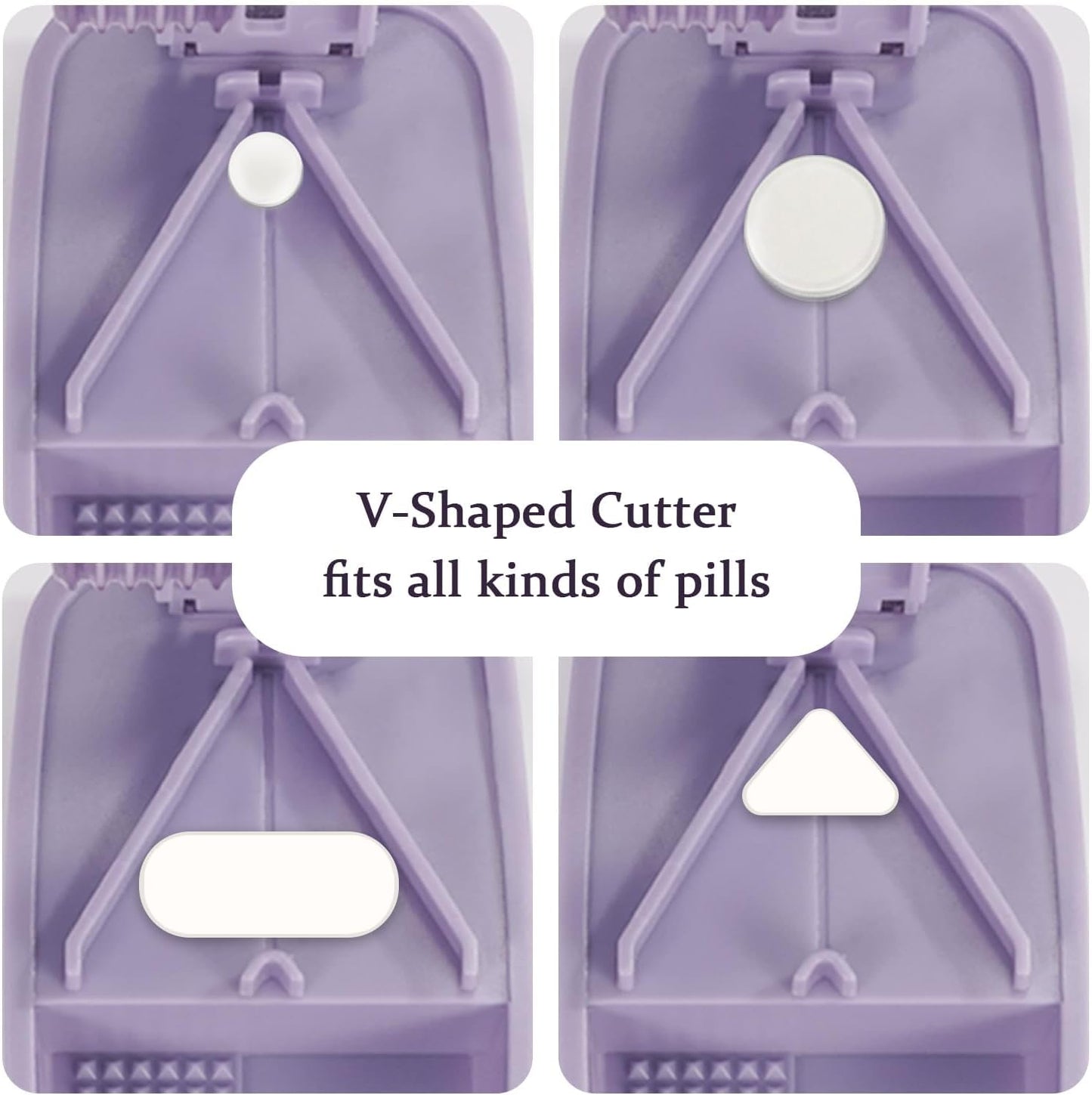 Pill Cutter Splitter for Small and Tiny Pills, or Large Pills. V-Shaped Design for Multiple Sizes. Safety Blade Guard. Loss-Proof Built-in Small Brush & Sliding Door Pill Storage (Olive)