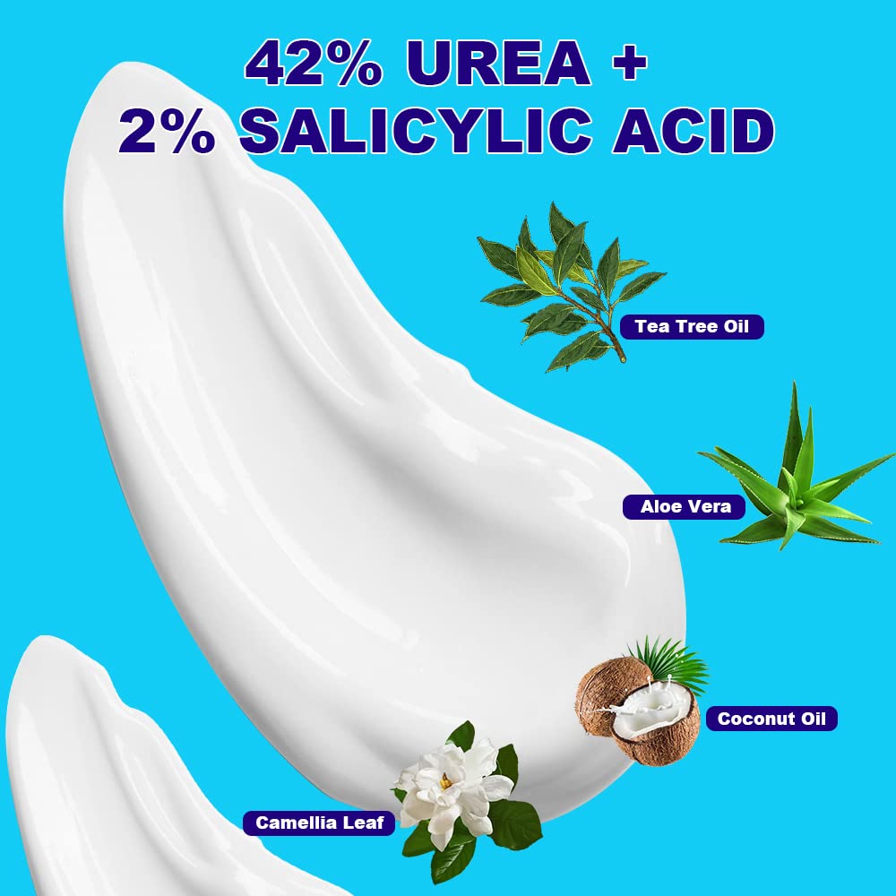 Urea Cream 42% - Premium Urea Foot Cream - With 2% Salicylic Acid, Tea Tree Oil, Shea Butter, Aloe Vera - For Feet, Hands, Heels, Elbows, Knees and More - 4 oz