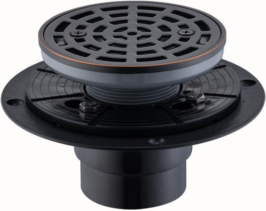 RANDOM Round Shower Drain SUS304 Stainless Steel Oil Rubbed Bronze Shower Drain 4 inch with Adjustable PVC Base Flange,Shower Floor Drain with Removable Cover Grid Grate