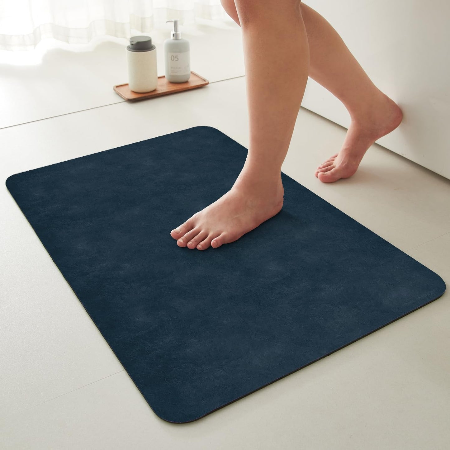 Bathroom Mat Quick Dry, Bathroom Rugs Non Slip Washable Thin Absorbent Bath Mat Fits Under Door Bathroom Floor Mat Perfect for Bath, Shower, or Sink 36"x48" Navy Blue