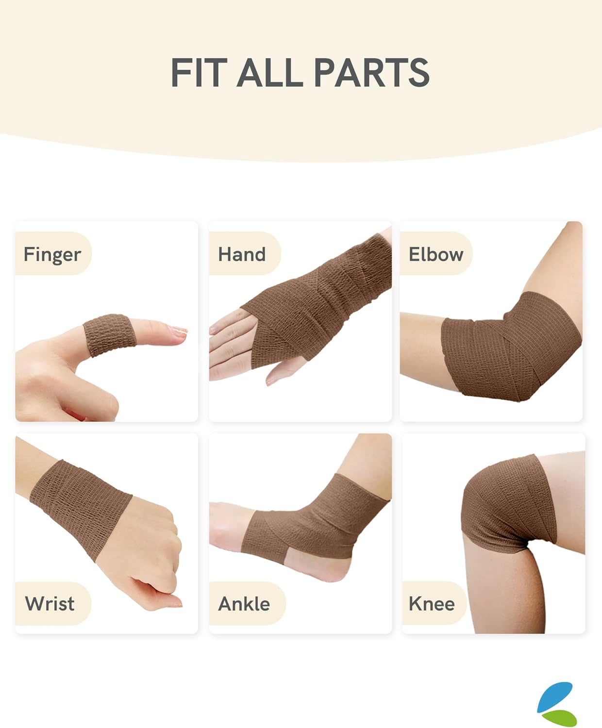 FriCARE Self Adhesive Bandage Wrap, Medical Tape in First Aid Kit, Cohesive Bandages for Wounds Sport Vet, FSA/HSA Eligible, 2 Inches X 5 Yards 6 Rolls, Dark Brown