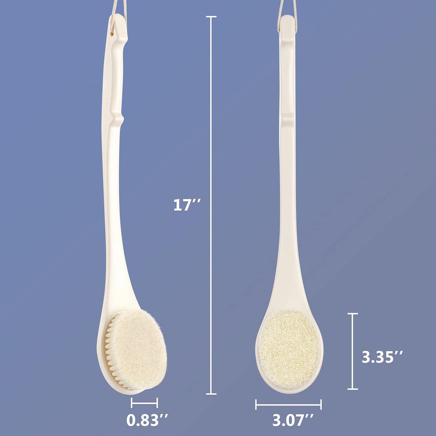 Body Back Scrubber – 17'' Long Handle Shower Brush, Anti-Mold Exfoliator for Dry & Wet Use, Deep Cleansing & Gentle Exfoliation for Smooth Skin – for Men, Women & Elderly (Cream White)