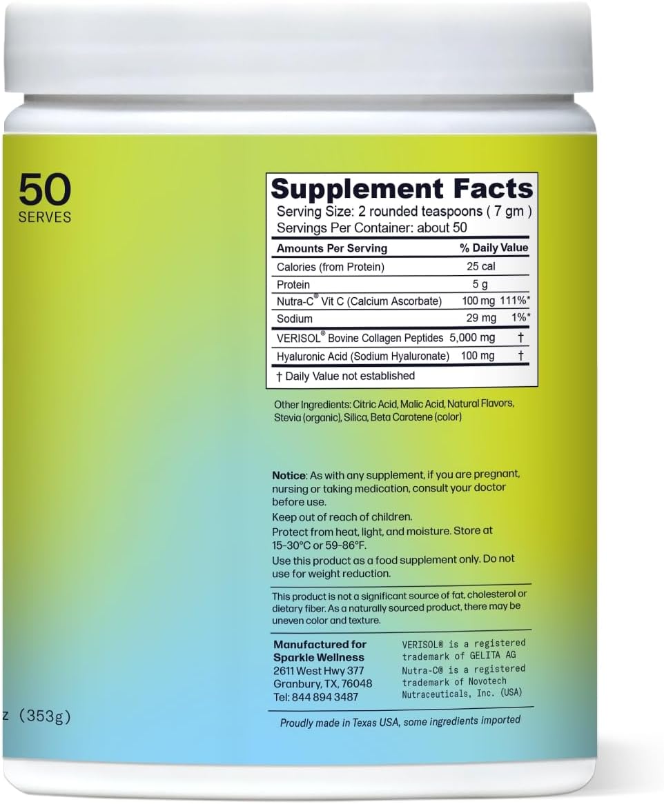 Sparkle Wellness VERISOL Bioactive Hydrolyzed Collagen Peptides | Collagen Powder Supplement with Vitamin C & Hyaluronic Acid for Hair, Skin, and Nail Health | Skin Boost Plus (Tropical) [50-Serves]