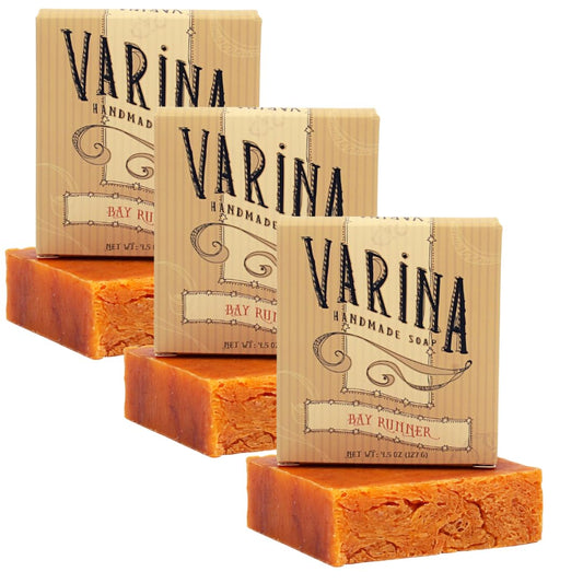 Varina Organic Bay Runner Bar Soap - Gentle Cleansing for Sensitive Skin, Spicy - 3 Pack