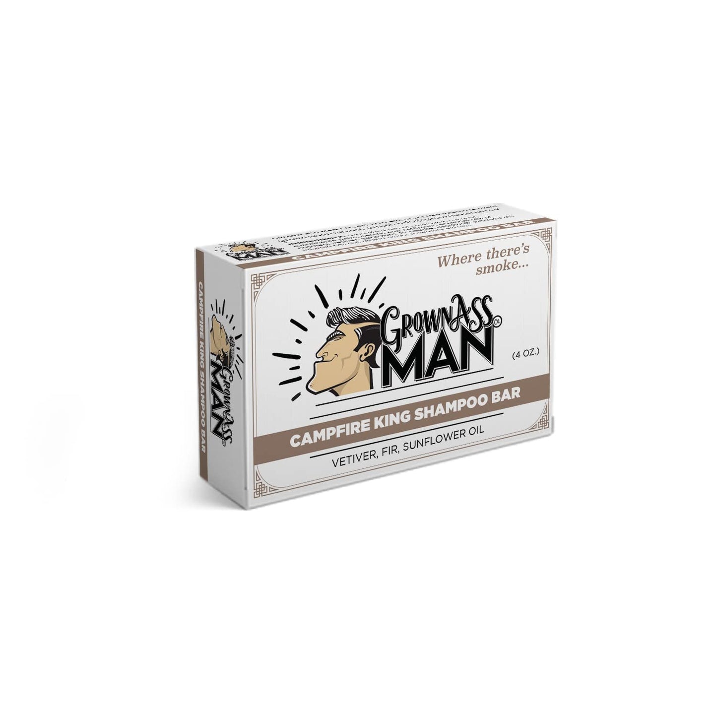 Grown Ass Man Co. - Solid Shampoo Bar Rich Lather 3 in 1: Hair, Beard & Body Wash - Plastic Free & Eco-Friendly, Natural & Organic Clean for All Hair Types, 4oz Bar (Campfire King, 3-Pack)
