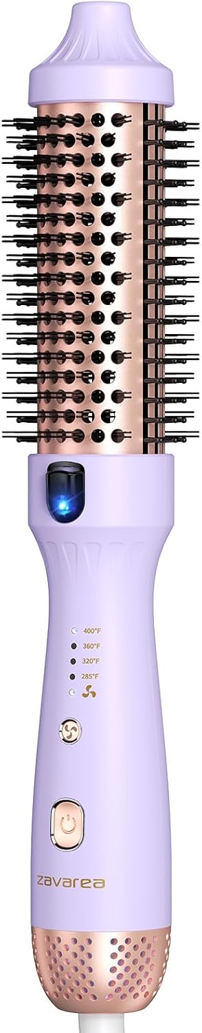 Zavarea Thermal Brush, 1.5 Inch Heated Round Brush for Blowout Look, Hot Styler with 800M Negative Ions & Ceramic for Less Damage & Frizz, Boosts Shine & Easy to Use, Dual Voltage, Valoran Purple