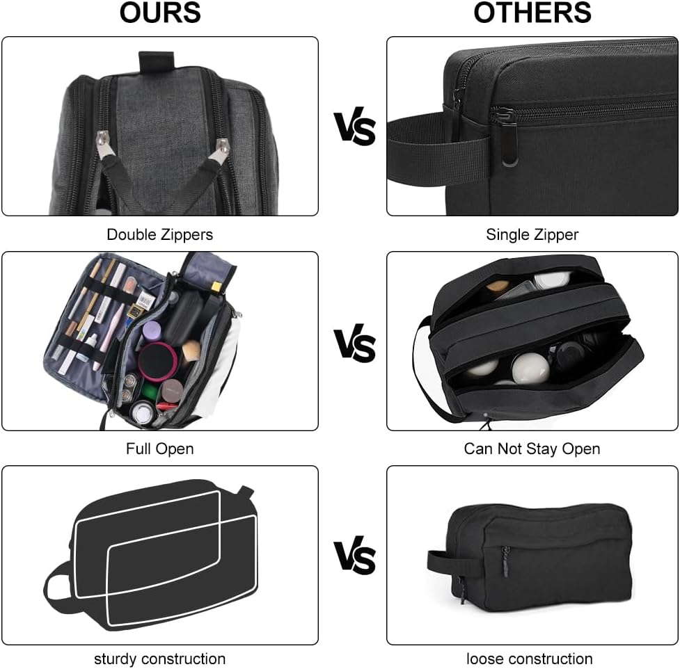 Toiletry Bag for Men Travel Essentials Shaving Dopp Kit Mens Toiletry Travel Bag for Grooming Water Resistant Cosmetic Bag Grey