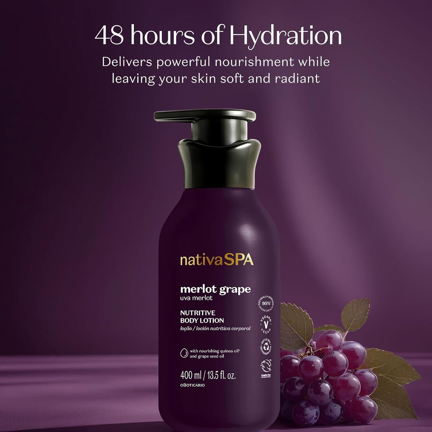 Nativa SPA by O Boticário Merlot Grape Body Lotion, Deep Hydration with Quinoa & Grape Seed Oil for Silky, Firm Skin 13.5 Ounce (400ml)